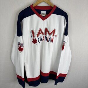Vintage I Am Canadian Hockey Jersey Molson Style White Mens L